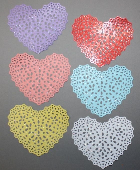 6 Ornate Glitter Hears/ Die Cuts/Scrapbooking/Embellishments/Paper Cuts/Quick Kutz