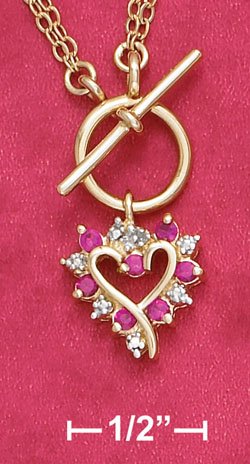 Vermeil Toggle Necklace with Syn. Ruby Heart