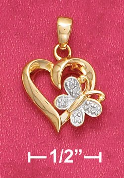 18K Vermeil Necklace with Heart and Butterfly w/Diamond Chips