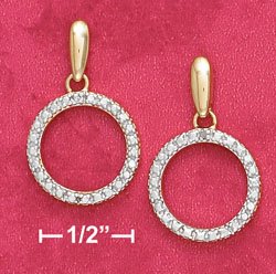 18K Vermeil Dangle Circle Earrings w/Diamond Chips