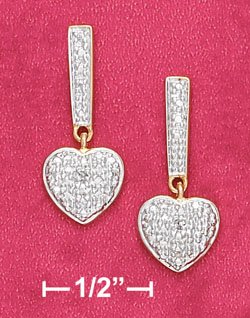 18K Vermeil Illusion Bar and Heart Earrings w/ Diamond Chips