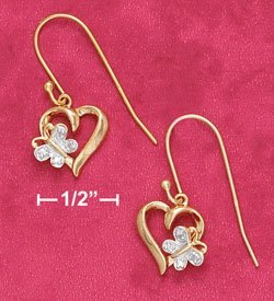18K Vermeil Heart and Butterfly Earrings w/ Diamond Accent