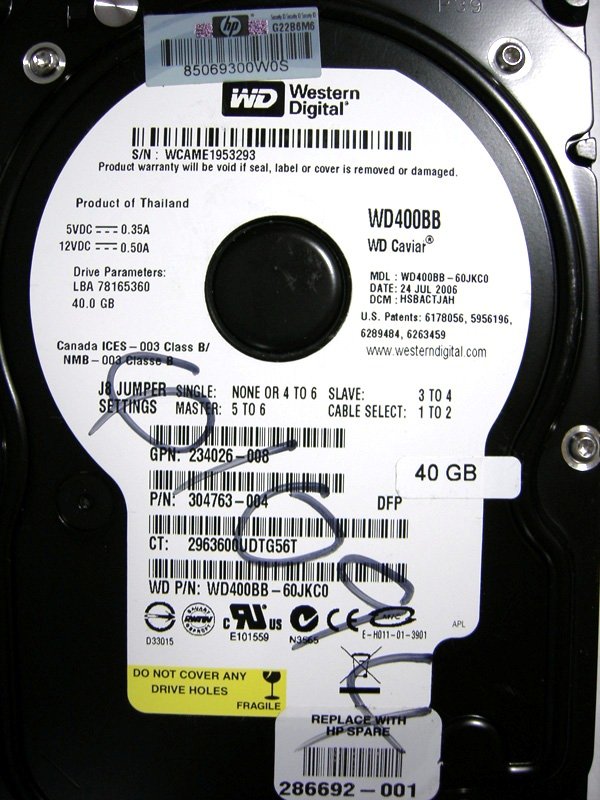Western Digital WD400BB 40GB IDE Hard Drive #3293