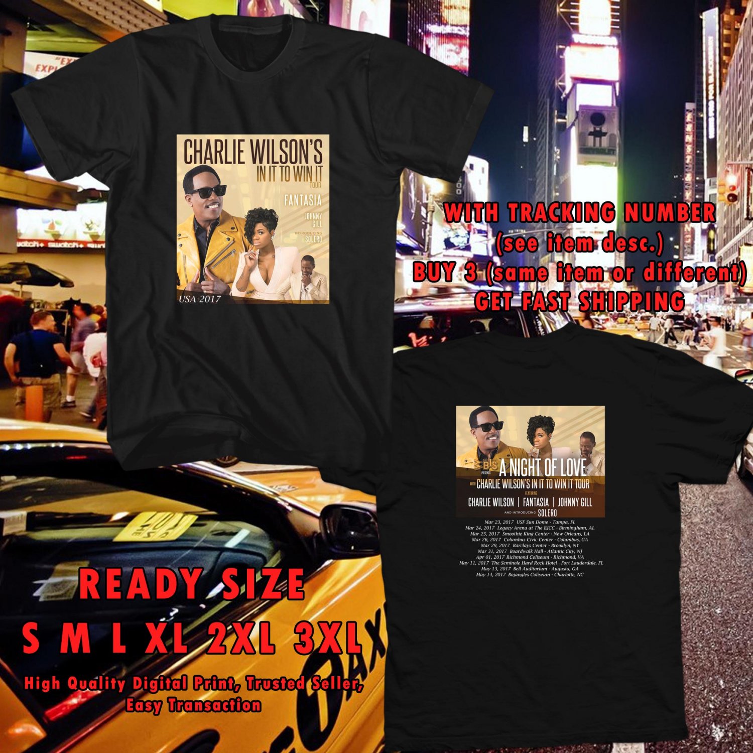 NEW CHARLIE WILSON IN IT TO WIN IT TOUR 2017 black TEE W DATES DMTR
