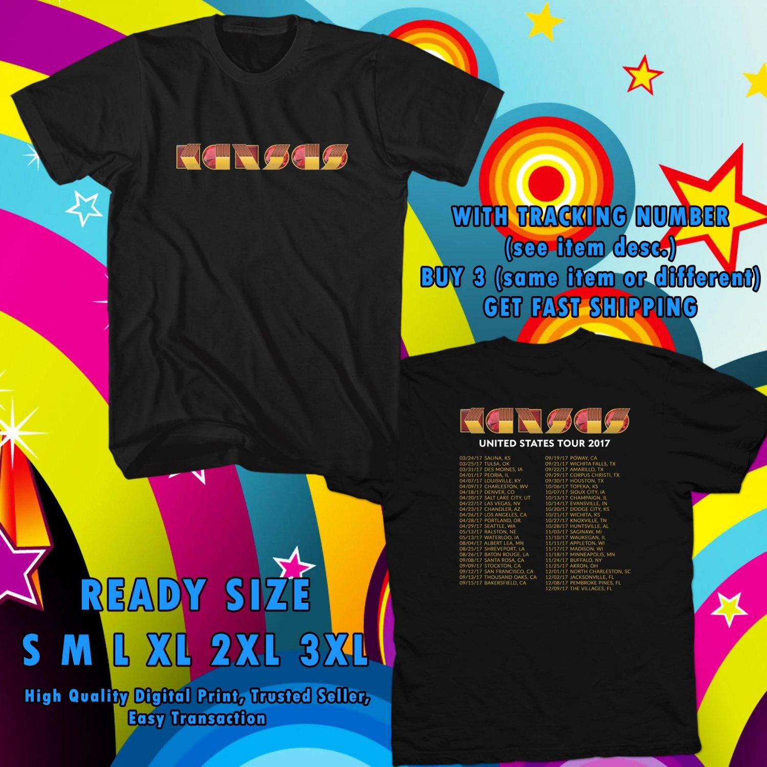 NEW KANSAS BAND TOUR 2017 black TEE W DATES DMTR