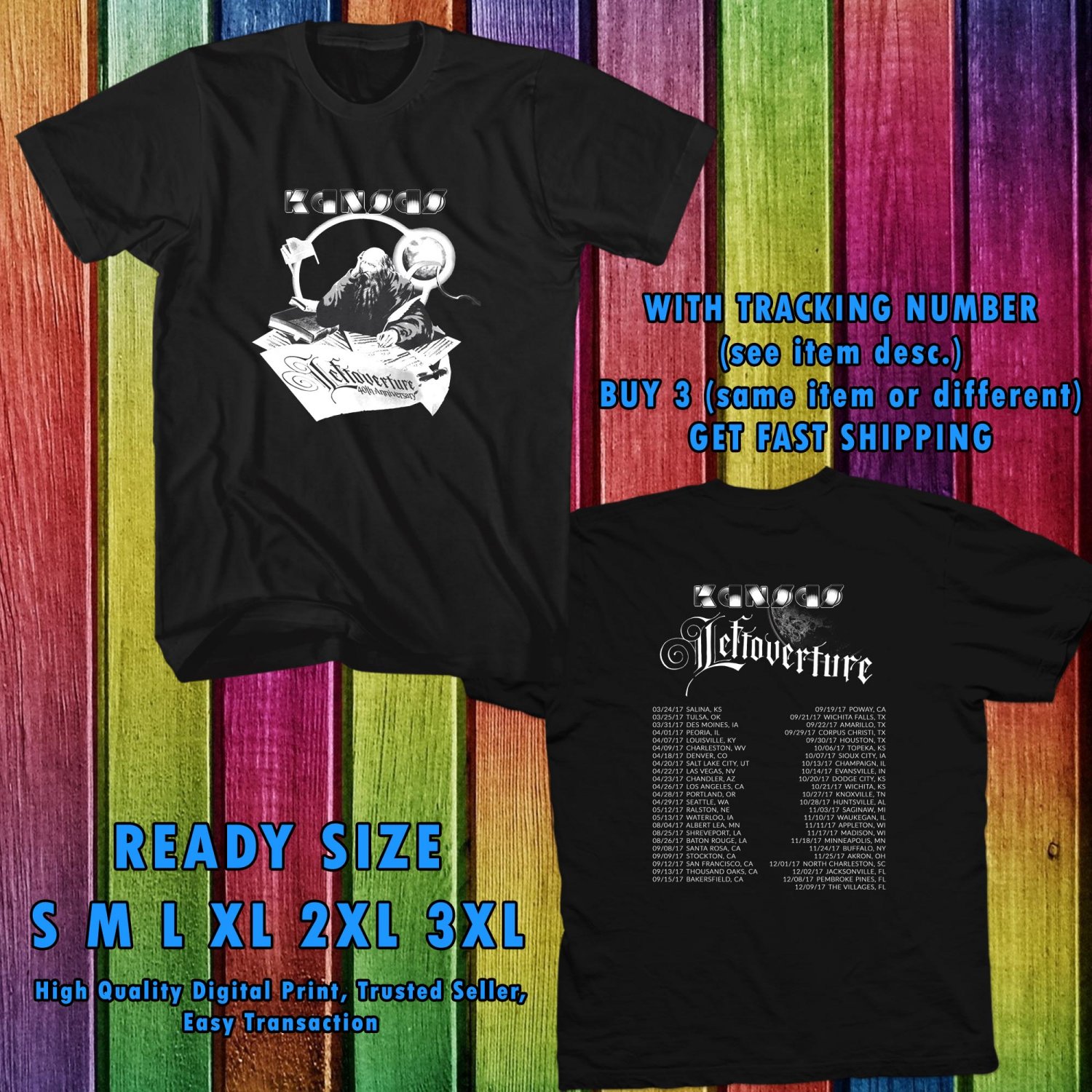 NEW KANSAS BAND USA TOUR 2017 black TEE W DATES DMTR 554