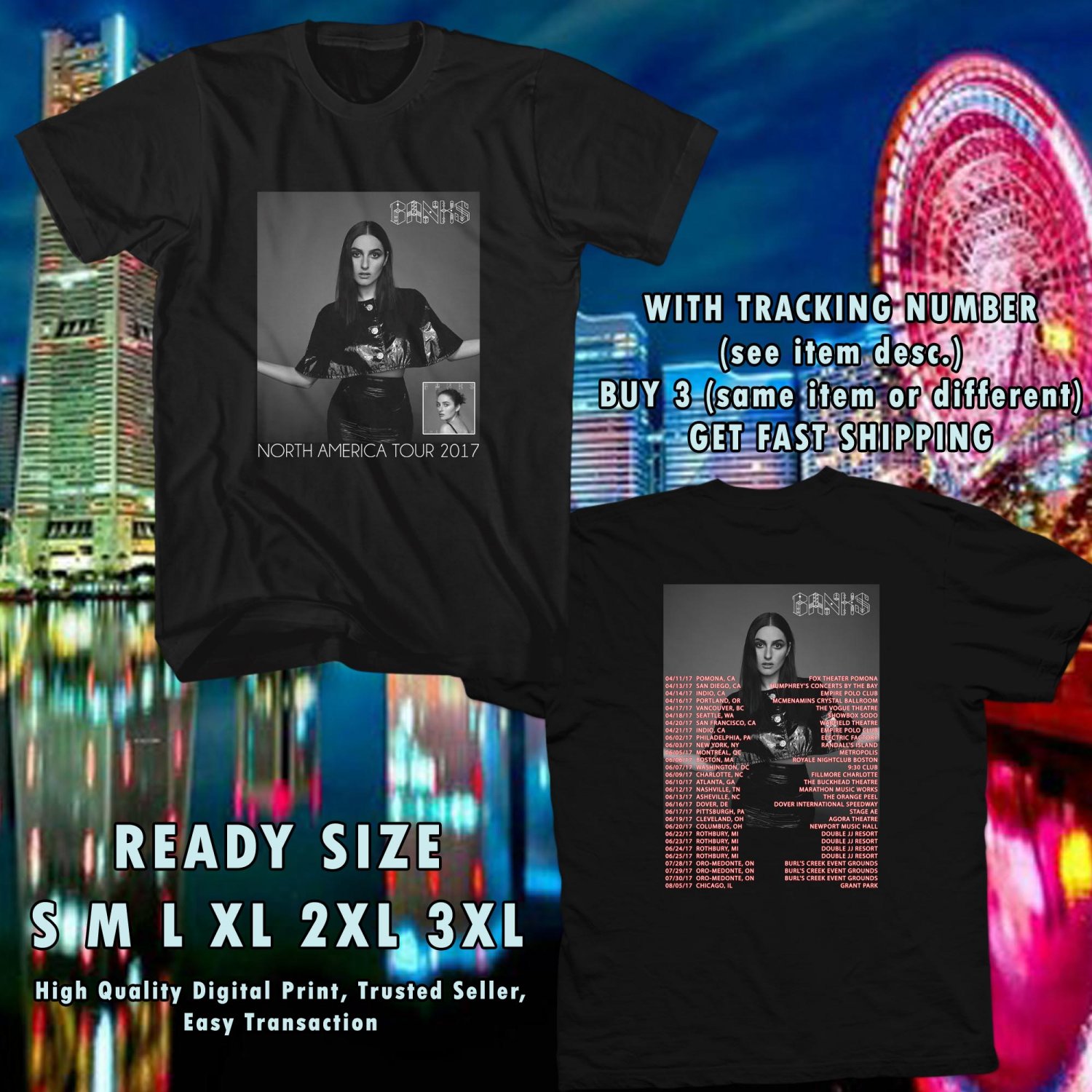 NEW BANKS NORTH AMERICA TOUR 2017 black TEE W DATES DMTR