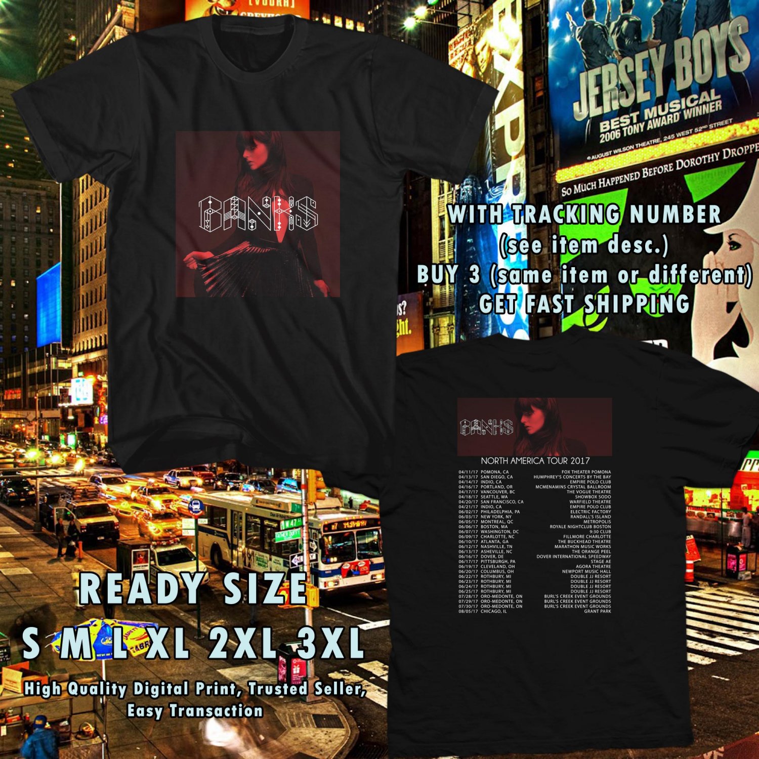 NEW BANKS NORTH AMERICA TOUR 2017 black TEE W DATES DMTR 223