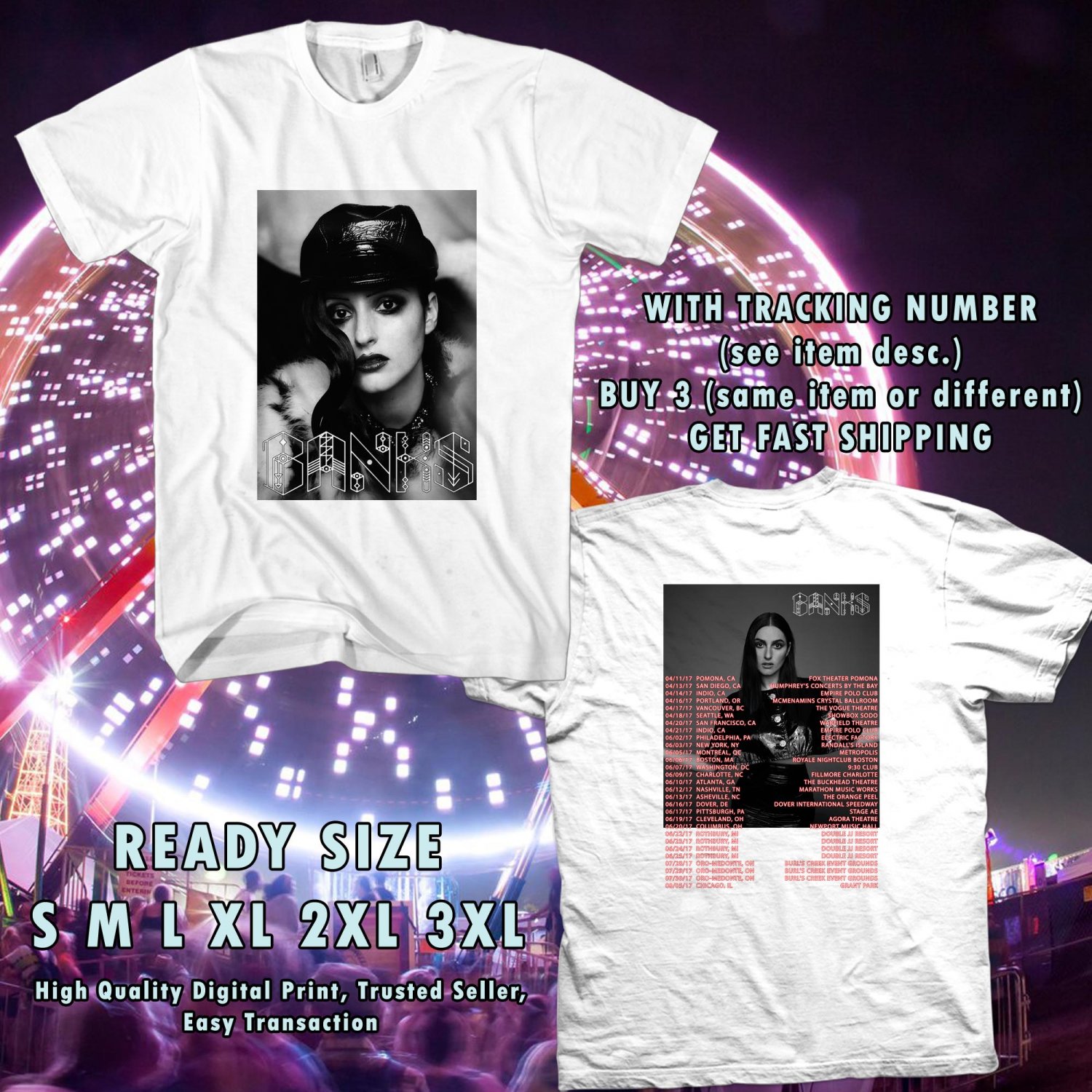 NEW BANKS NORTH AMERICA TOUR 2017 WHITE TEE W DATES DMTR