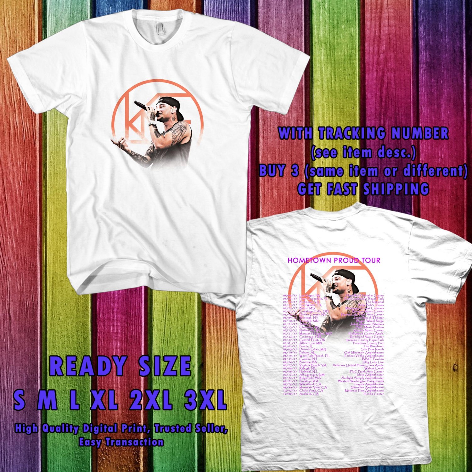 NEW KANE BROWN HOMETOWN PROUD TOUR 2017 WHITE TEE W DATES DMTR