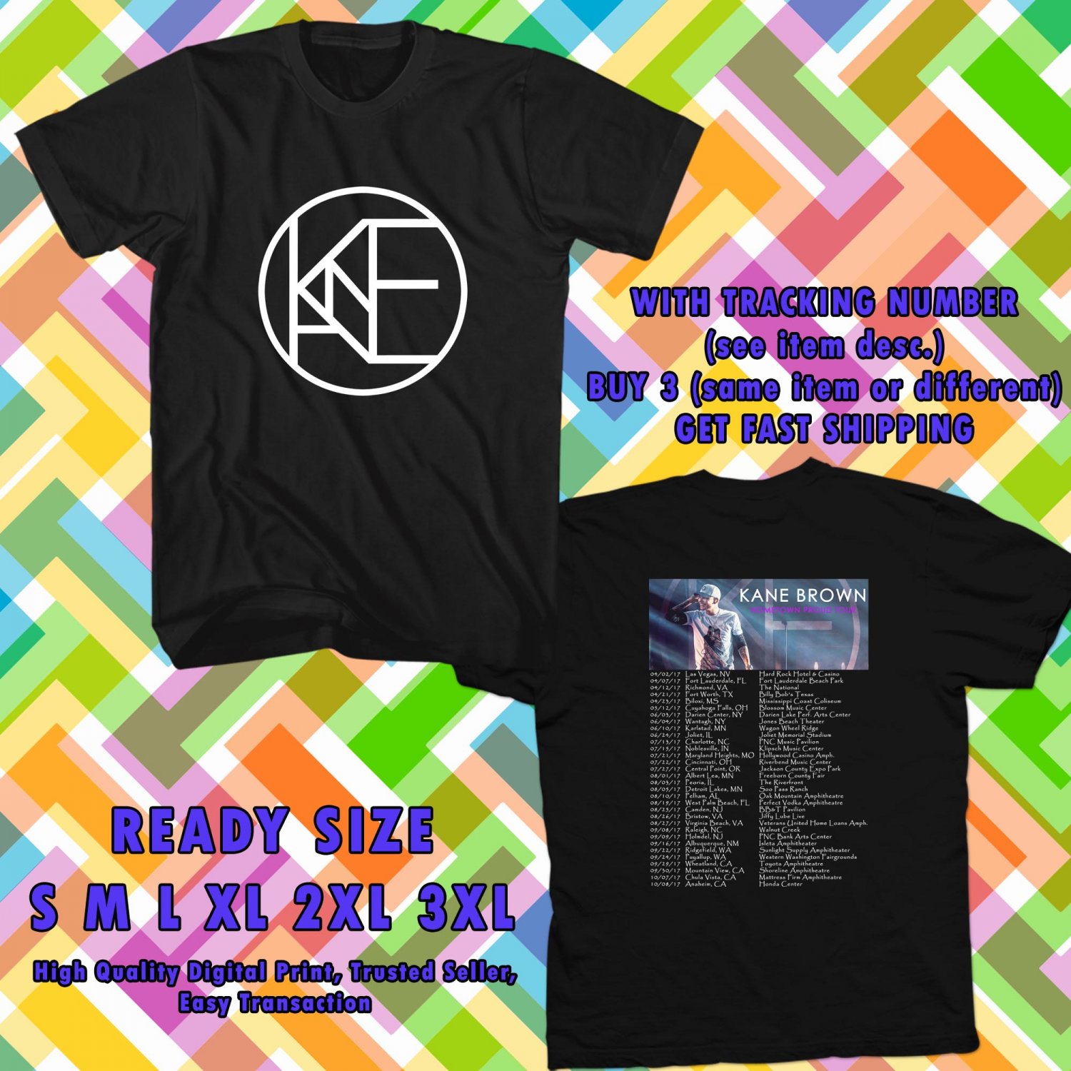 NEW KANE BROWN HOMETOWN PROUD TOUR 2017 black TEE W DATES DMTR 332