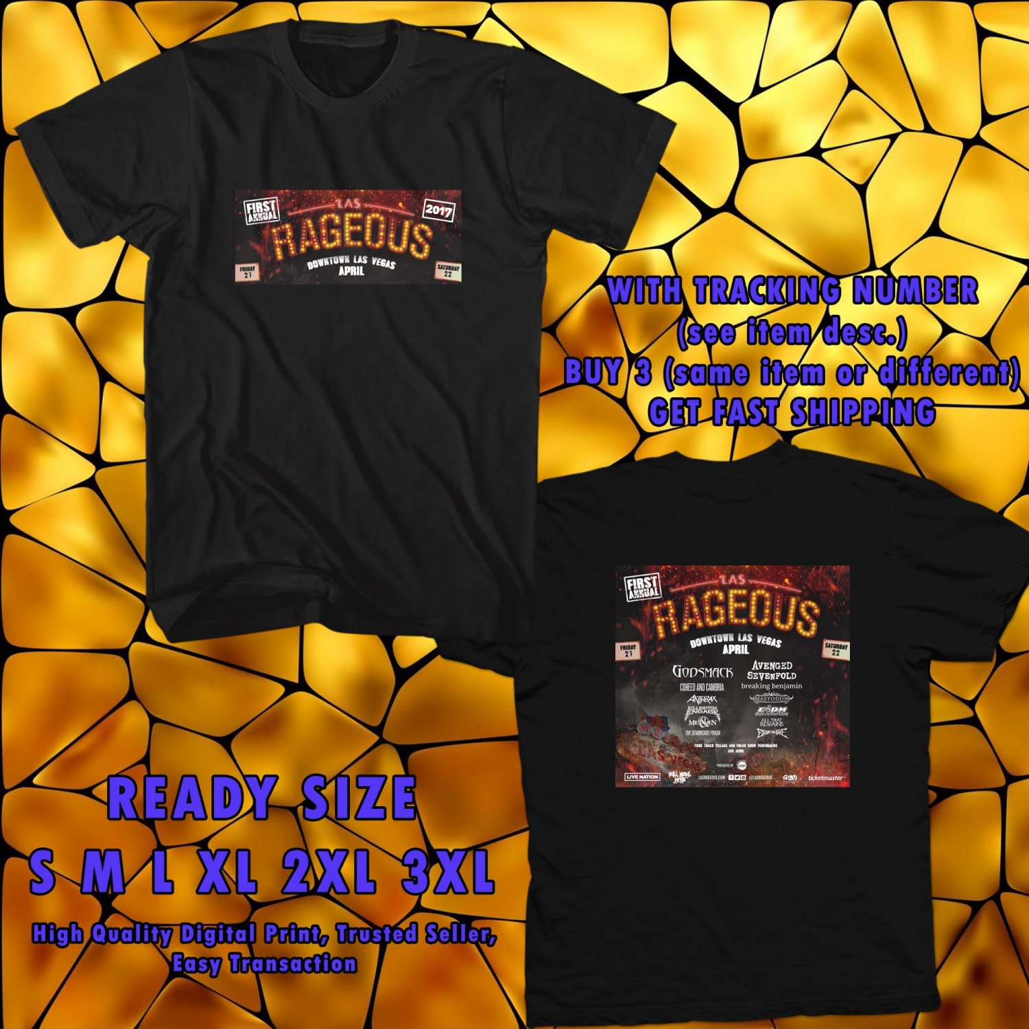 NEW LAS RAGEOUS FESTIVAL 2017 black TEE 2SIDE DMTR