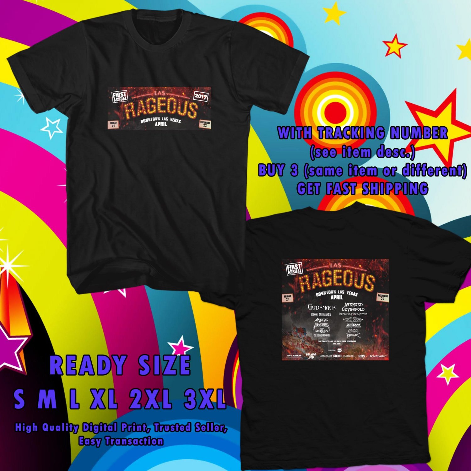 NEW LAS RAGEOUS FEST 2017 black TEE 2SIDE DMTR