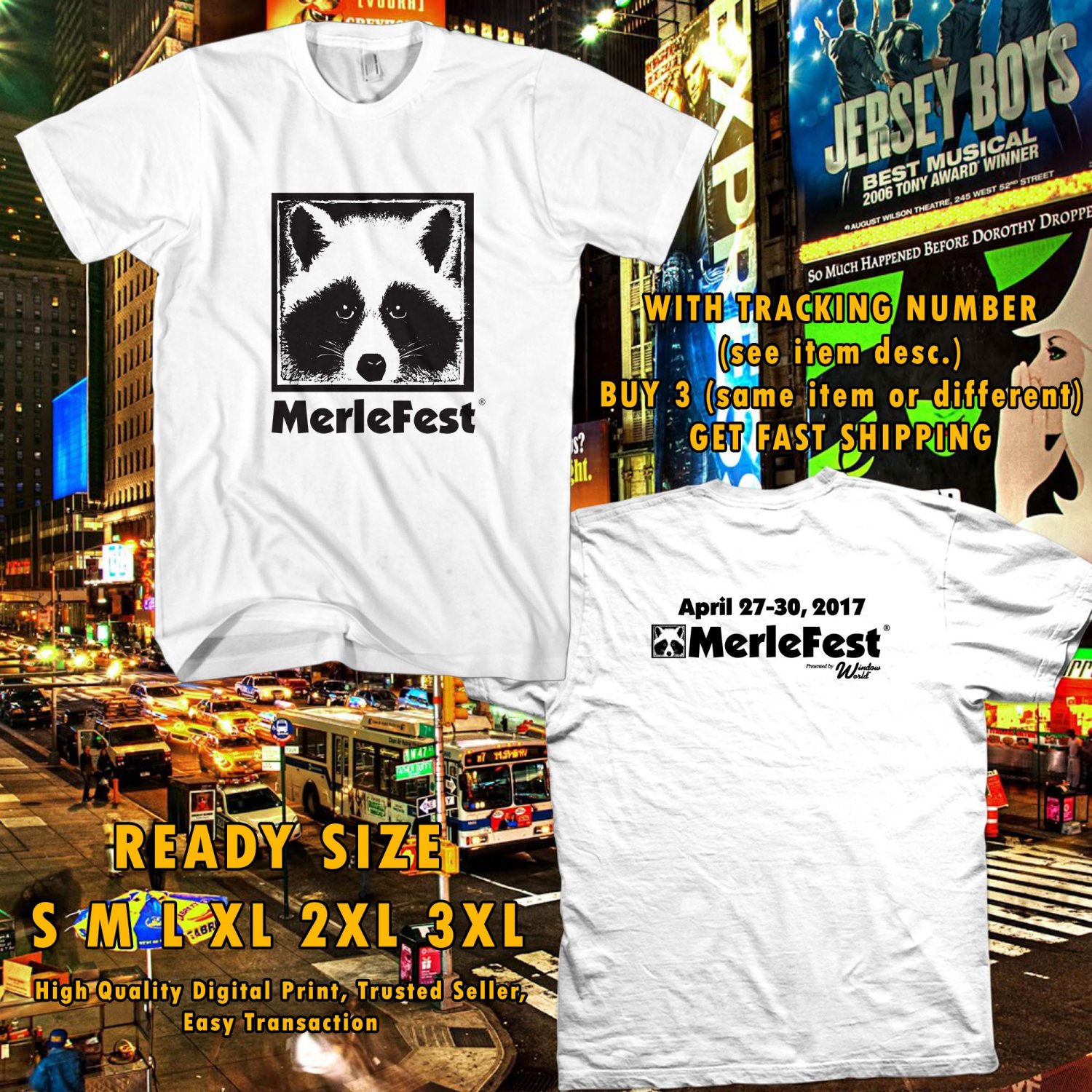 NEW MERLE MUSIC FESTIVAL APR 2017 WHITE TEE 2SIDE DMTR