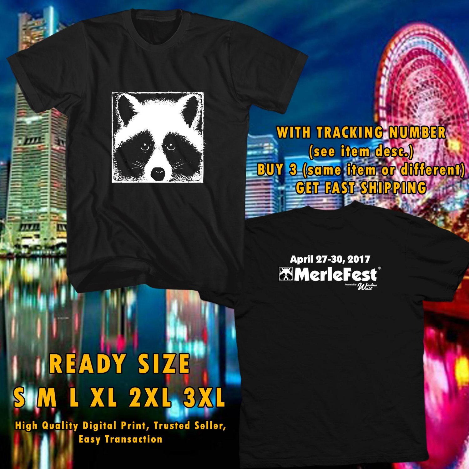 NEW MERLE MUSIC FESTIVAL APR 2017 BLACK TEE 2SIDE DMTR 443