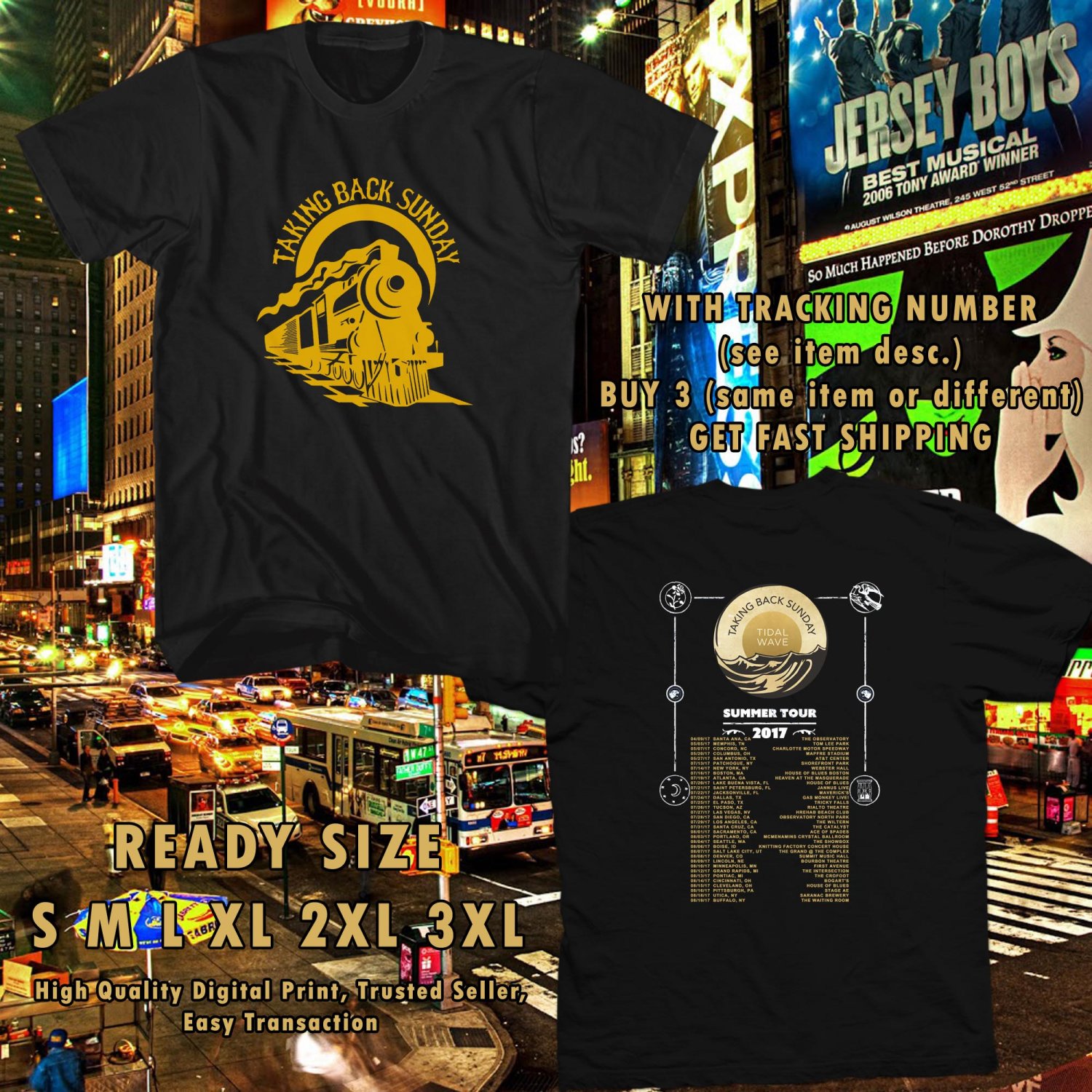 NEW TAKING BACK SUNDAY SUMMER TOUR 2017 black TEE W DATES DMTR 333