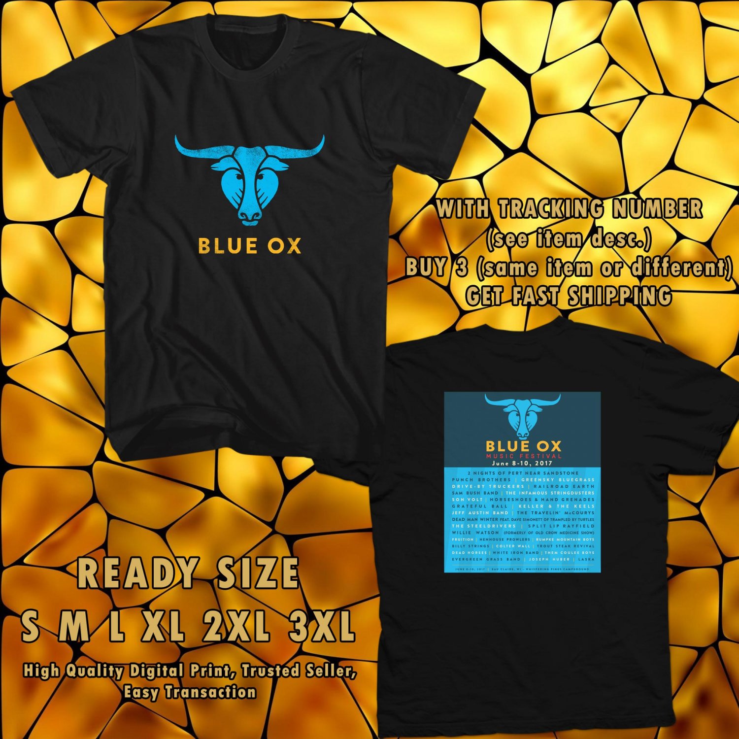 NEW BLUE OX FESTIVAL 2017 black TEE 2 SIDE DMTR