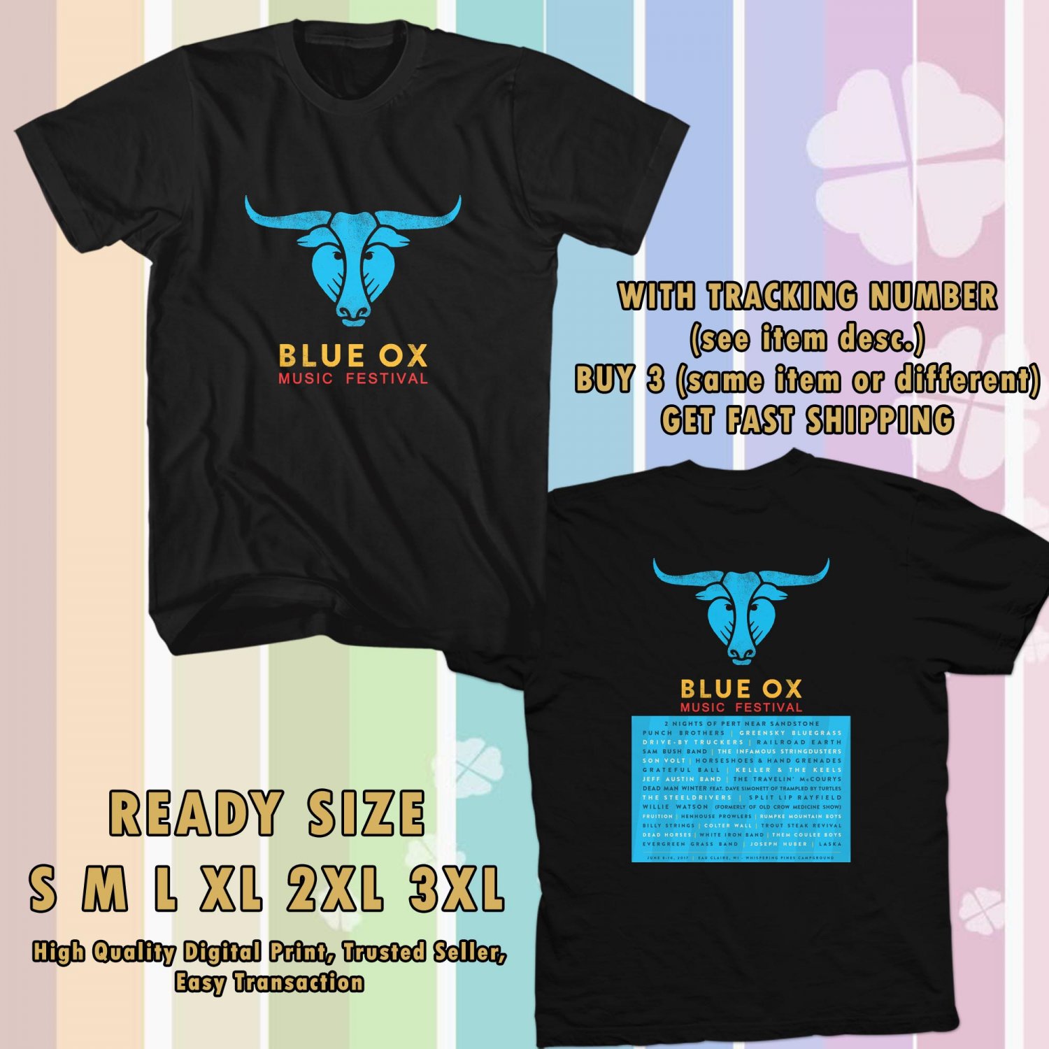 NEW BLUE OX FESTIVAL 2017 black TEE 2 SIDE DMTR 221