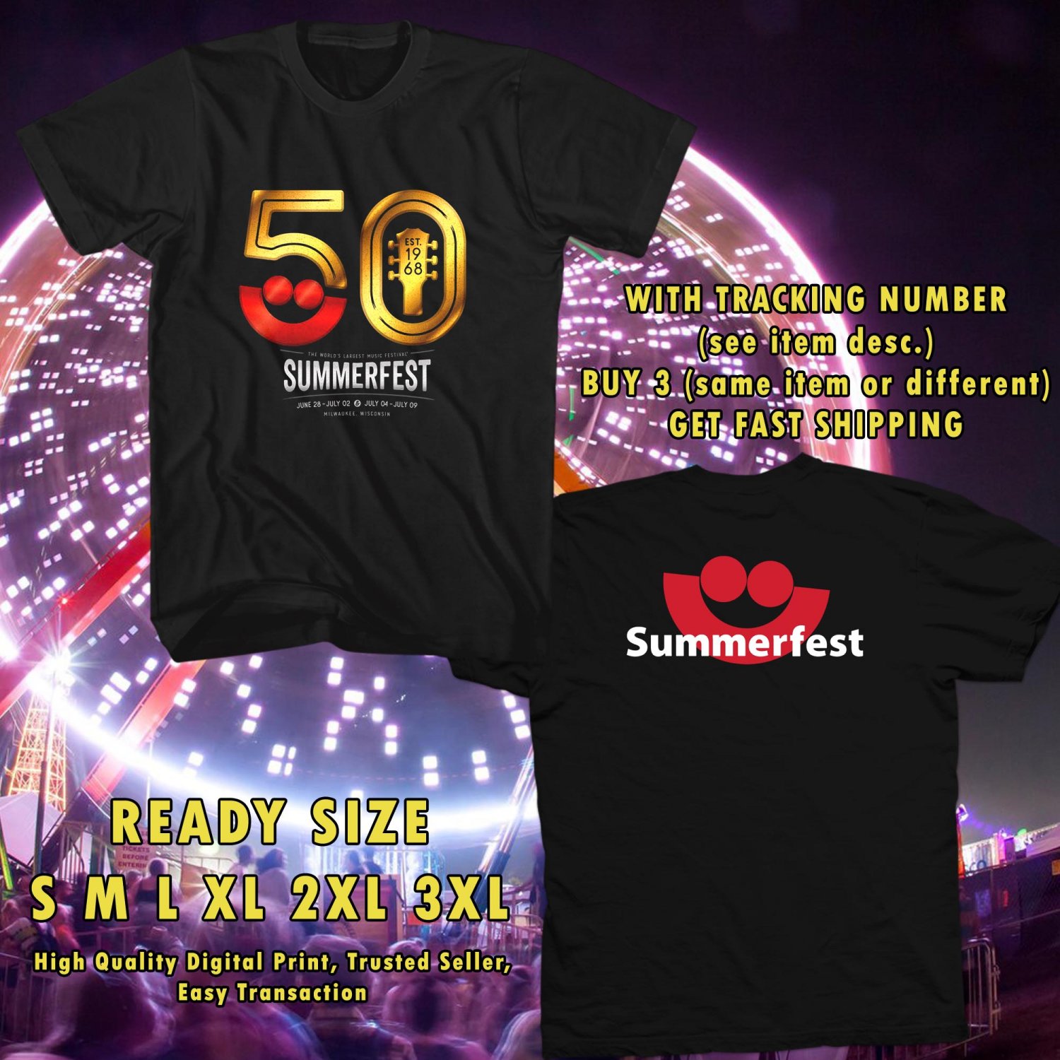 NEW summer festival 50th JUN 2017 black TEE W DATES DMTR 332