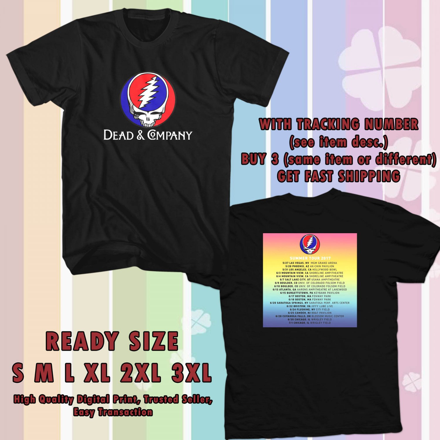 NEW DEAD AND COMPANY SUMMER TOUR 2017 black TEE W DATES DMTR