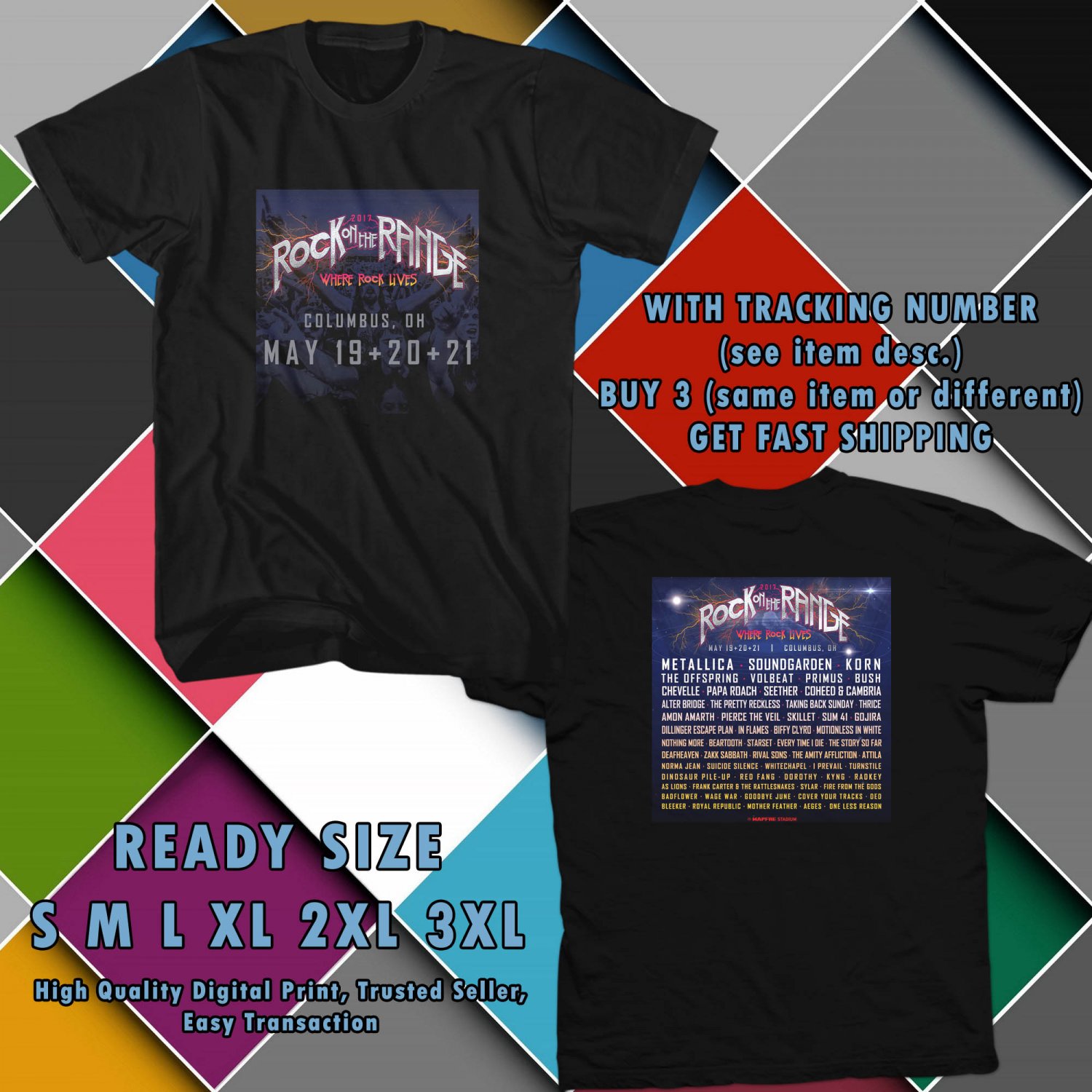 NEW ROCK ON THE RANGE FESTIVAL MAY 2017 black TEE W DATES DMTR 332