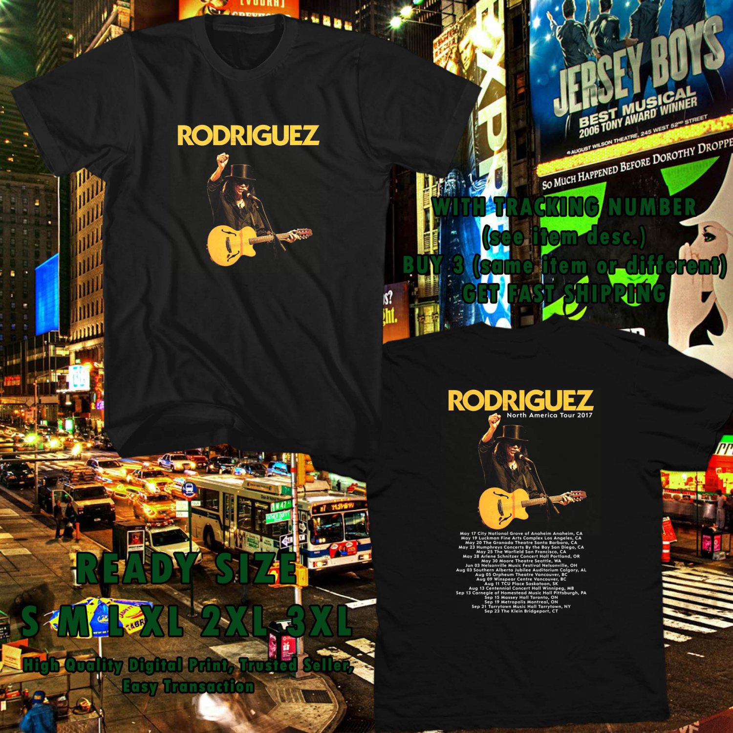 NEW SIXTO RODRIGUEZ N.AMERICA TOUR 2017 black TEE W DATES DMTR