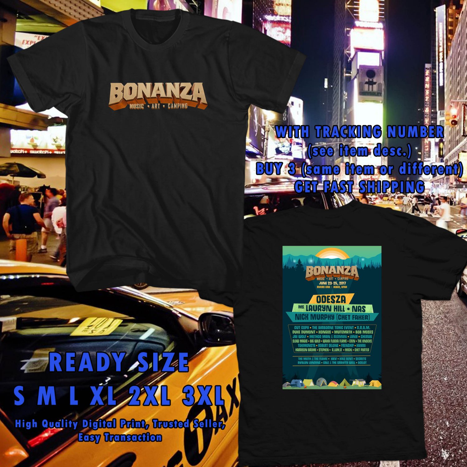 NEW BONANZA CAMPOUT FESTIVAL MAY 2017 black TEE 2 SIDE DMTR
