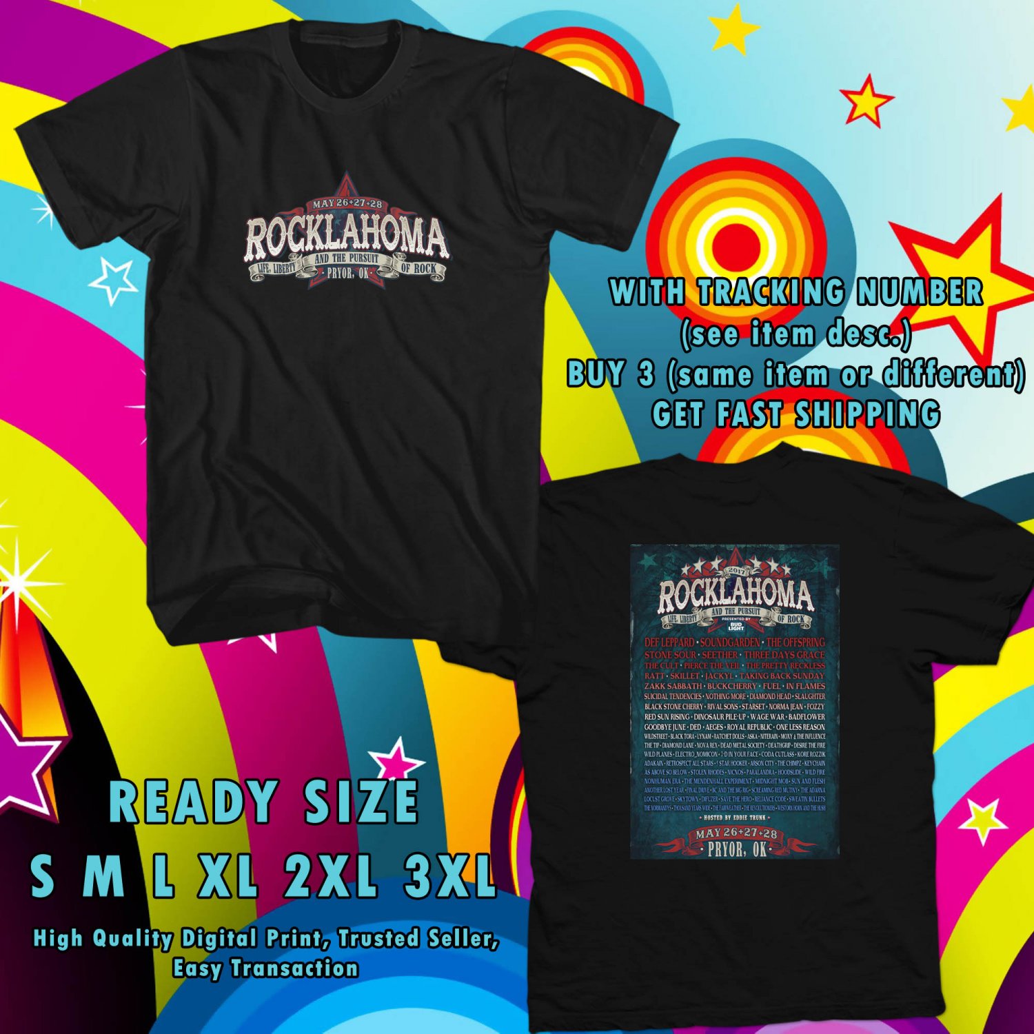 NEW ROCKLAHOMA FESTIVAL 2017 black TEE 2SIDE DMTR 554