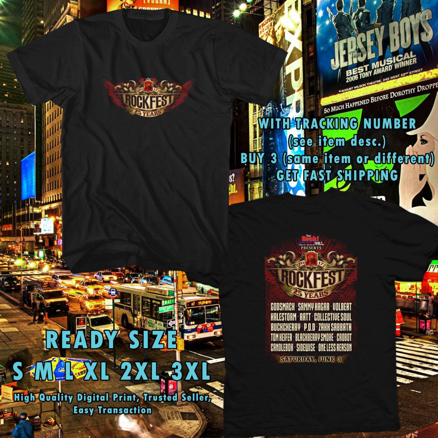 NEW ROCKFEST 25 YEARS FESTIVAL MAY 2017 black TEE 2 SIDE DMTR