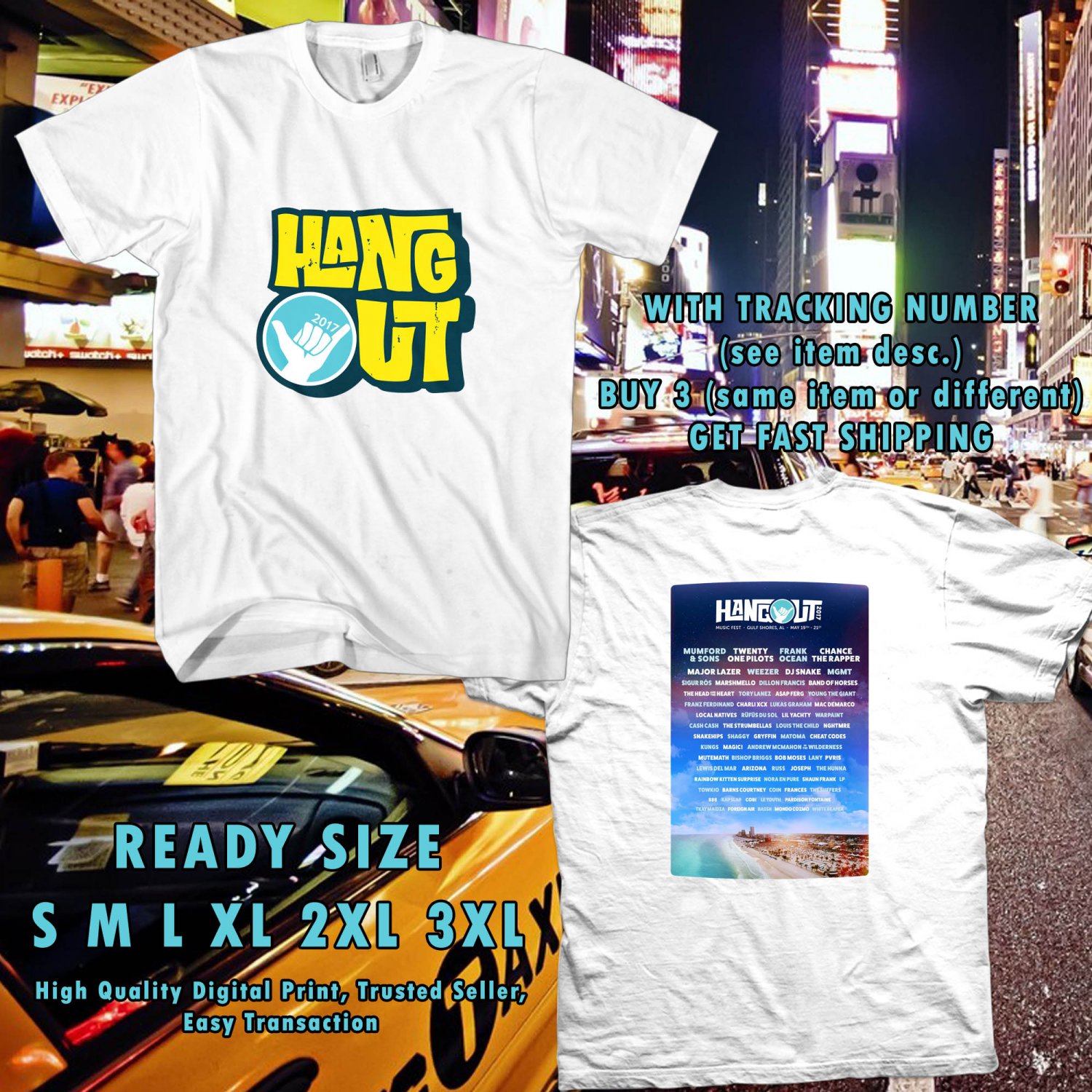 NEW HANGOUT FESTIVAL IN MAY 2017 WHITE TEE 2 SIDE DMTR