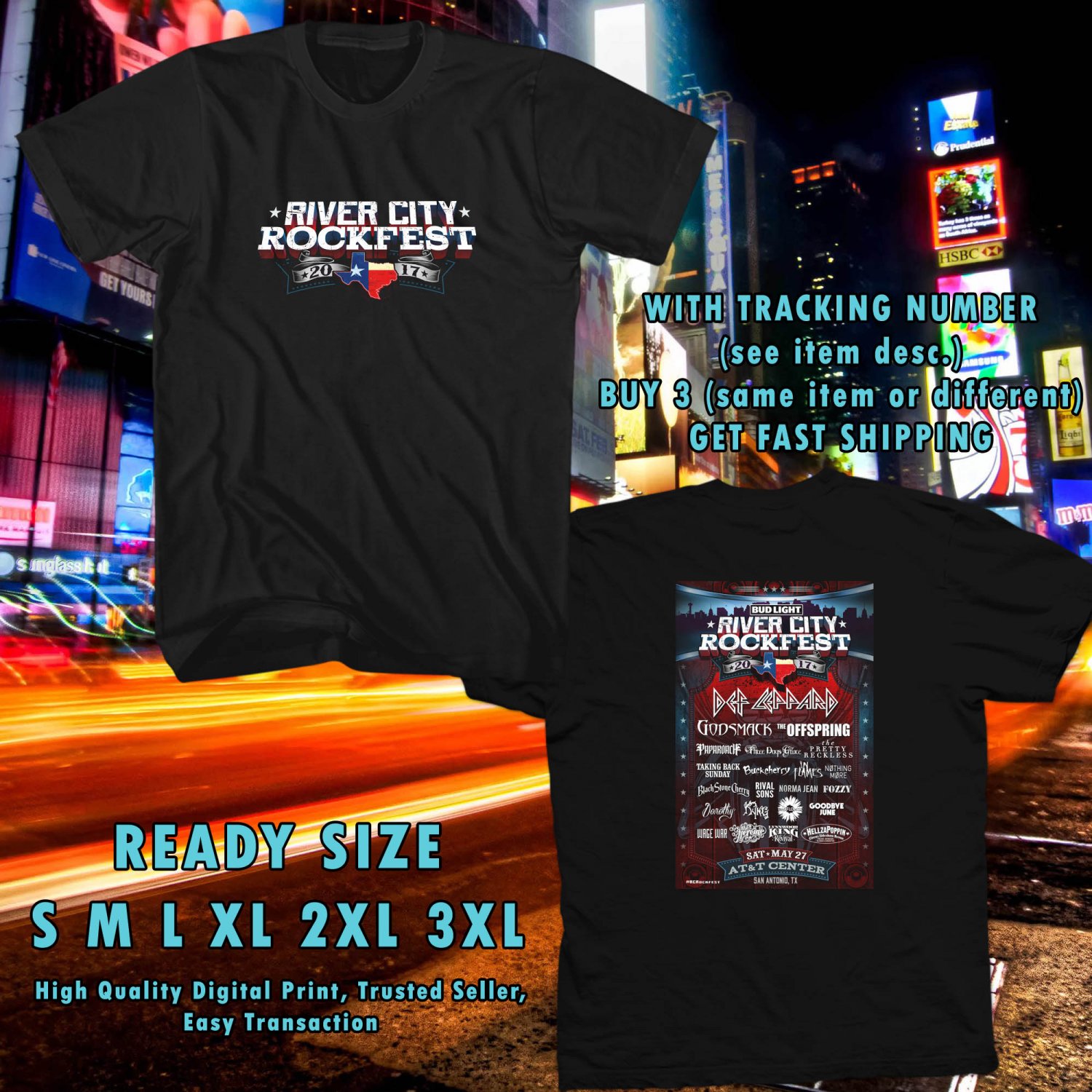 NEW RIVER CITY ROCKFEST MAY 2017 black TEE 2 SIDE DMTR 776