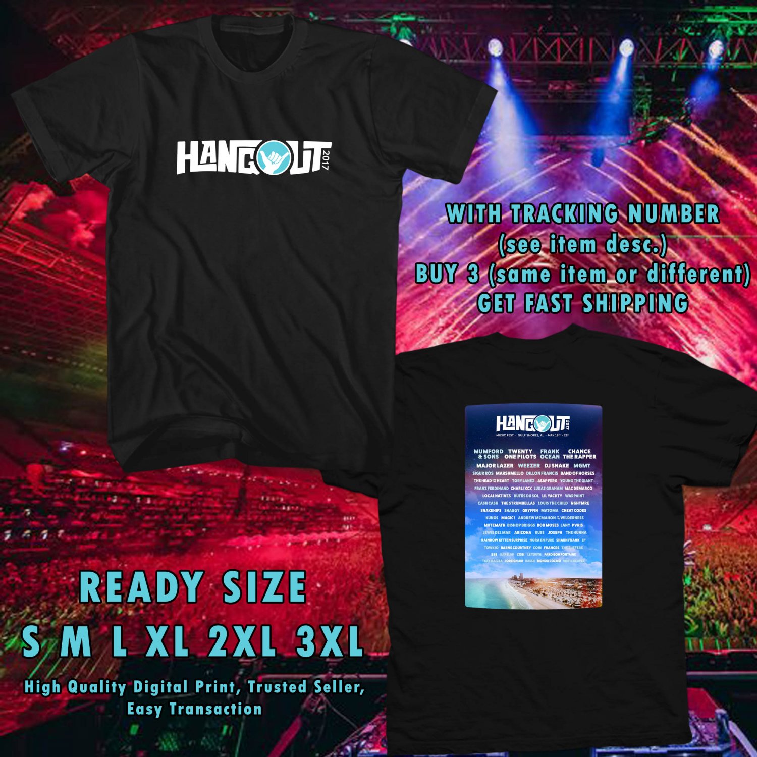 NEW HANGOUT FESTIVAL MAY 2017 black TEE 2 SIDE DMTR