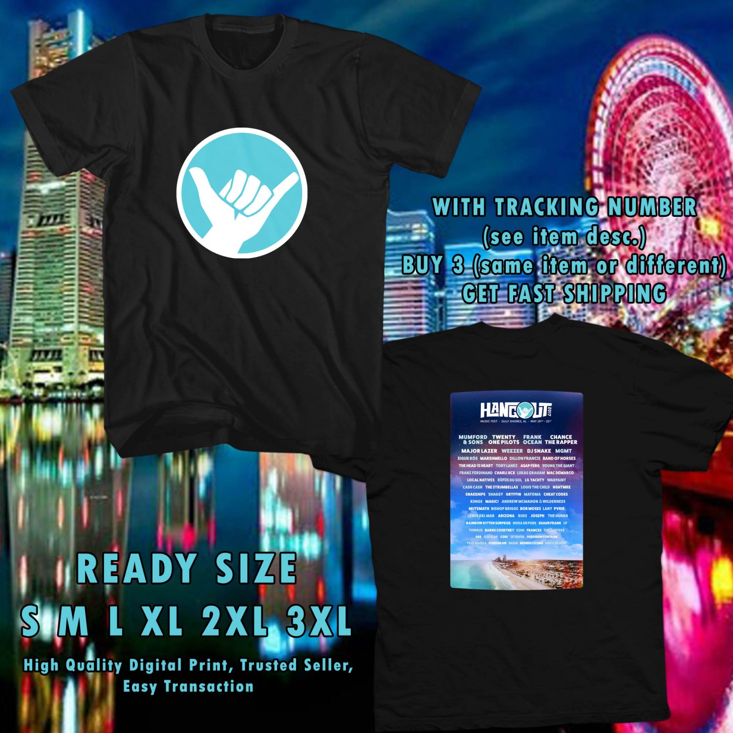 NEW HANGOUT FESTIVAL MAY 2017 black TEE 2 SIDE DMTR 112