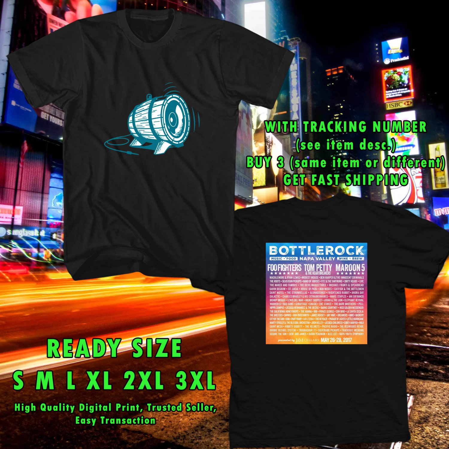 NEW BOTTLEROCK FESTIVAL MAY 2017 black TEE 2 SIDE DMTR