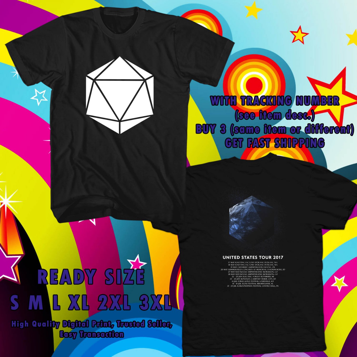 NEW ODESZA UNITED STATES TOUR 2017 black TEE 2 SIDE DMTR 113