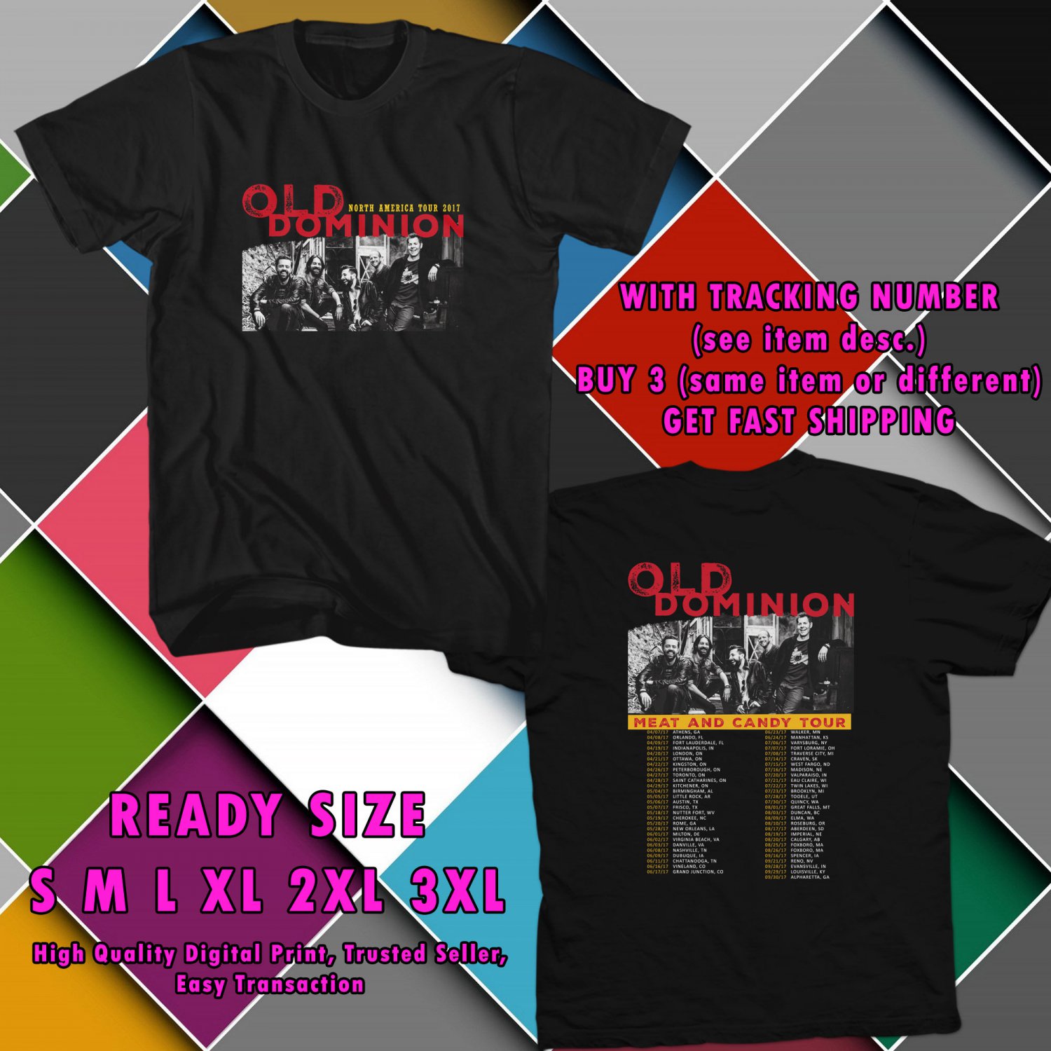 NEW OLD DOMINION NOSUCHTHINGASBROKEN HEART TOUR 2017 BLACK TEE 2 SIDE DMTR 443