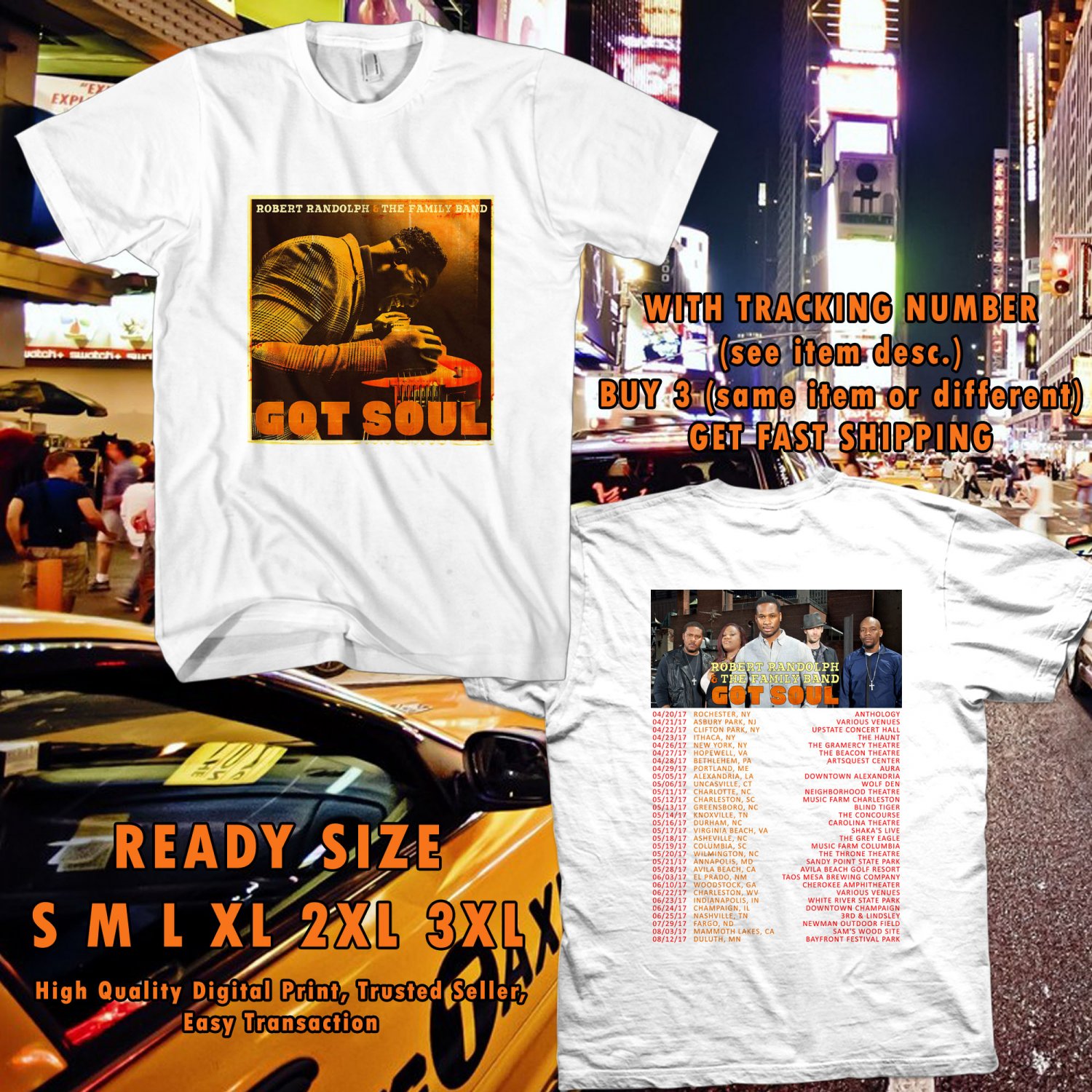 NEW ROBET LANDOPH AND THE FAMILY BAND GOT SOUL TOUR 2017 WHITE TEE 2 SIDE DMTR