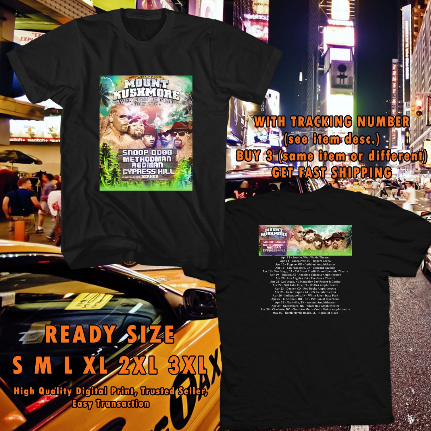 NEW SNOOP DOGG MOUNT KUSHMORE WELLNESS RETREAT TOUR 2017 black TEE 2 SIDE DMTR