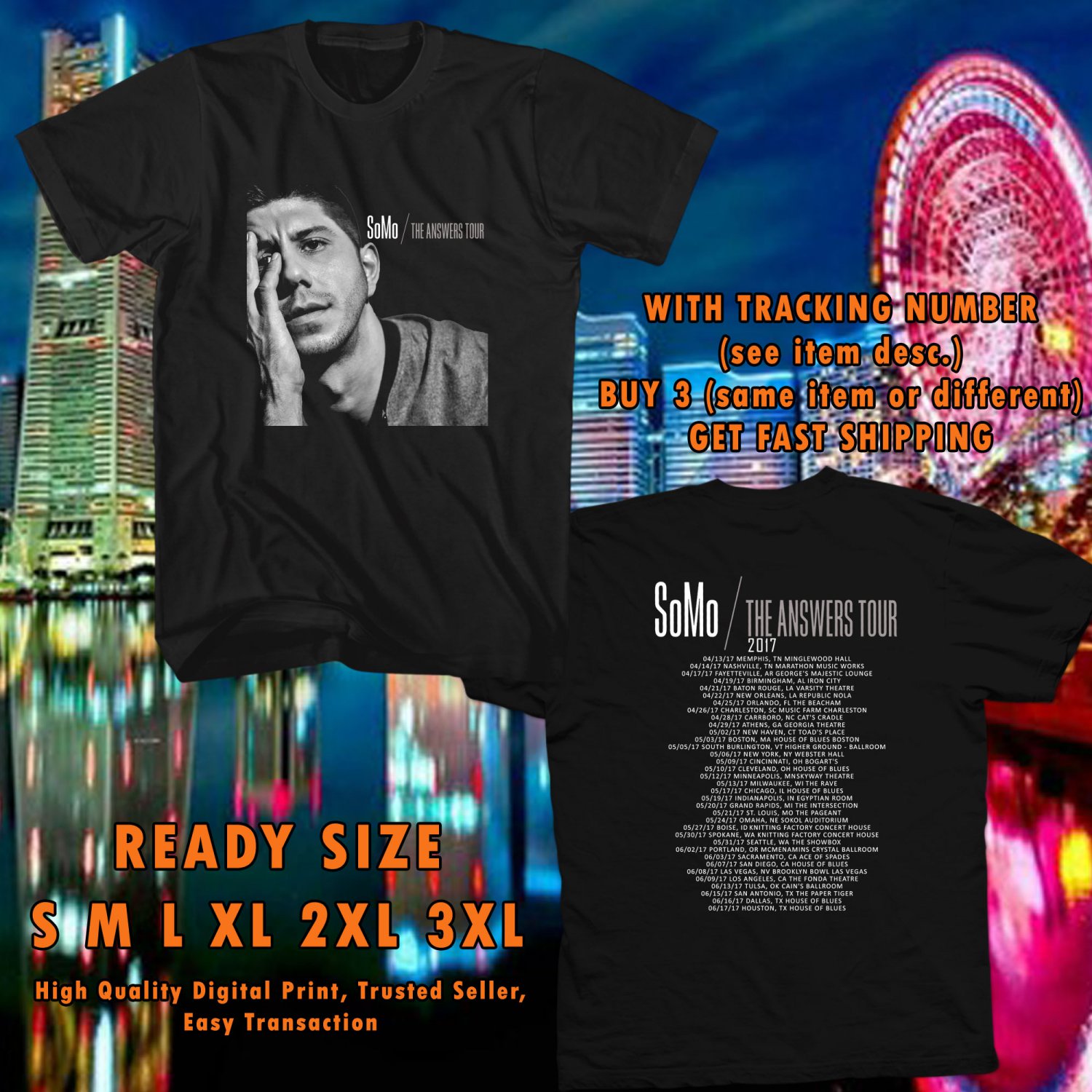 NEW SOMO THE ANSWER TOUR 2017 black TEE 2 SIDE DMTR