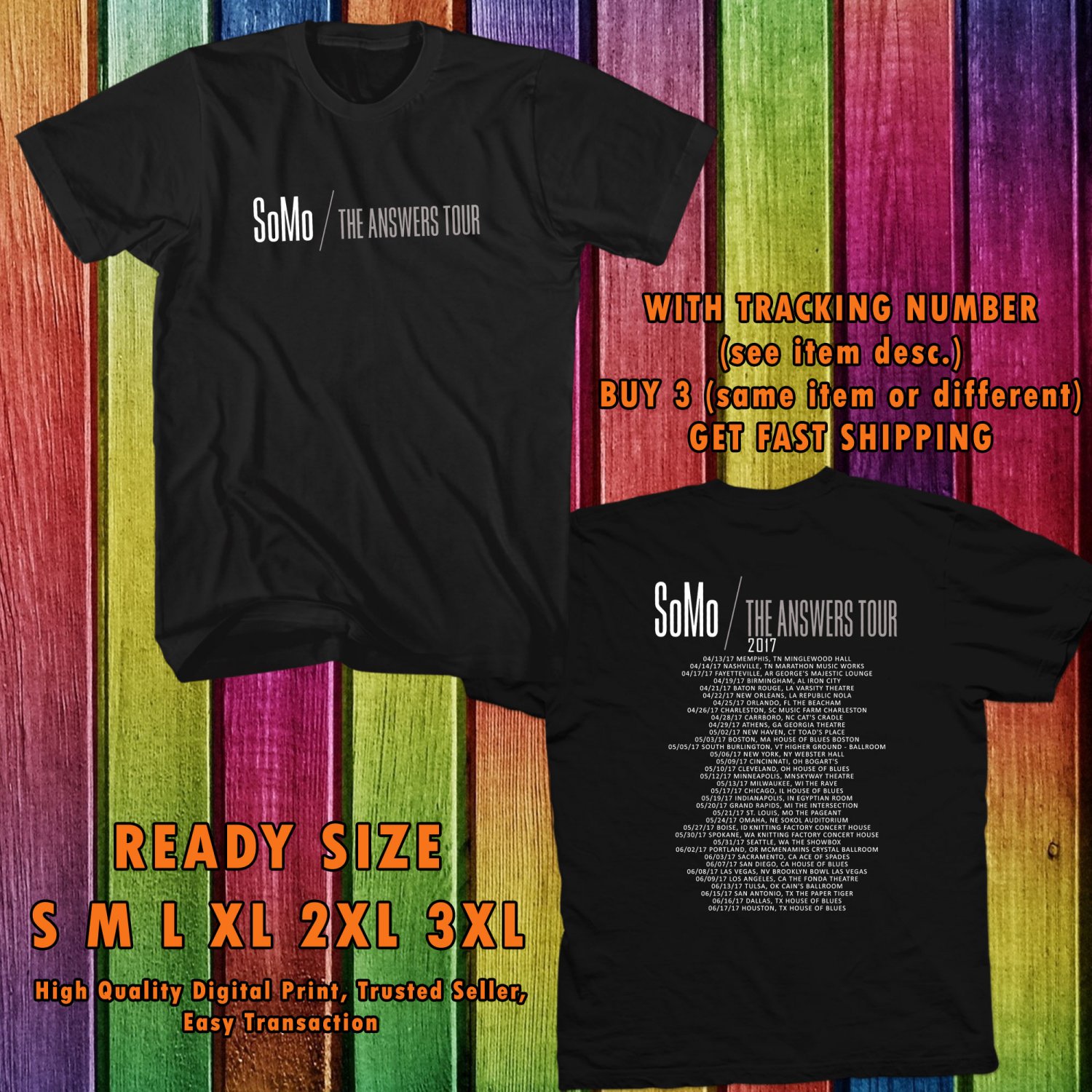 NEW SOMO THE ANSWER TOUR 2017 black TEE 2 SIDE DMTR 554