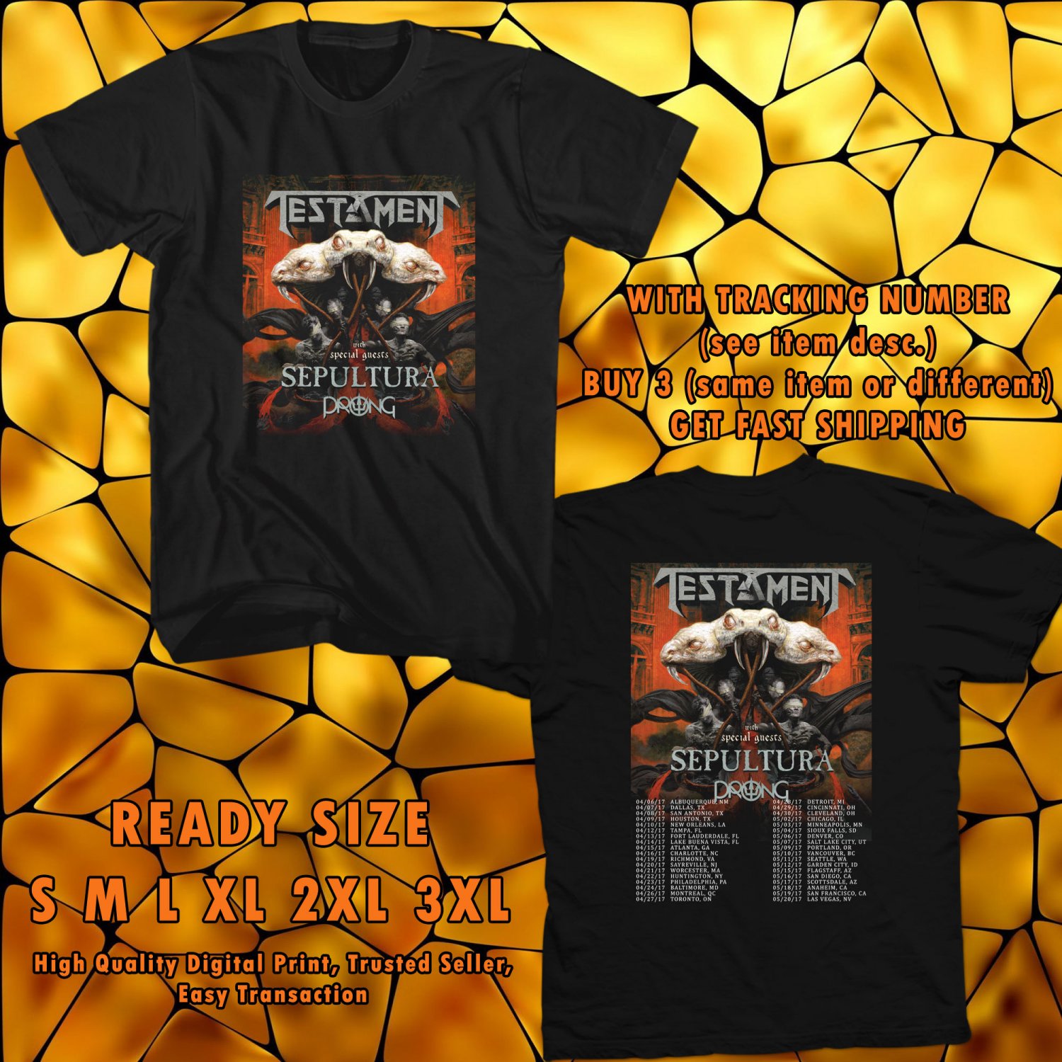 NEW TESTAMENT AND SEPULTURA USA TOUR 2017 black TEE 2 SIDE DMTR