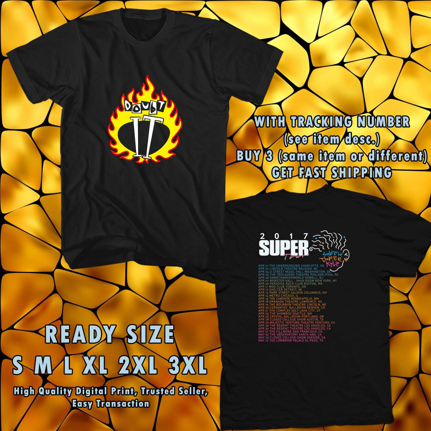 NEW SUPER DUPER KYLE SUPER TOUR 2017 BLACK TEE W DATES DMTR 500
