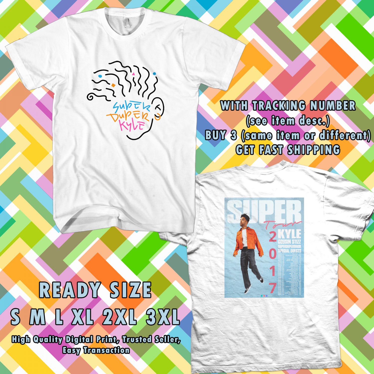 NEW SUPER DUPER KYLE SUPER TOUR 2017 WHITE TEE W DATES DMTR 554