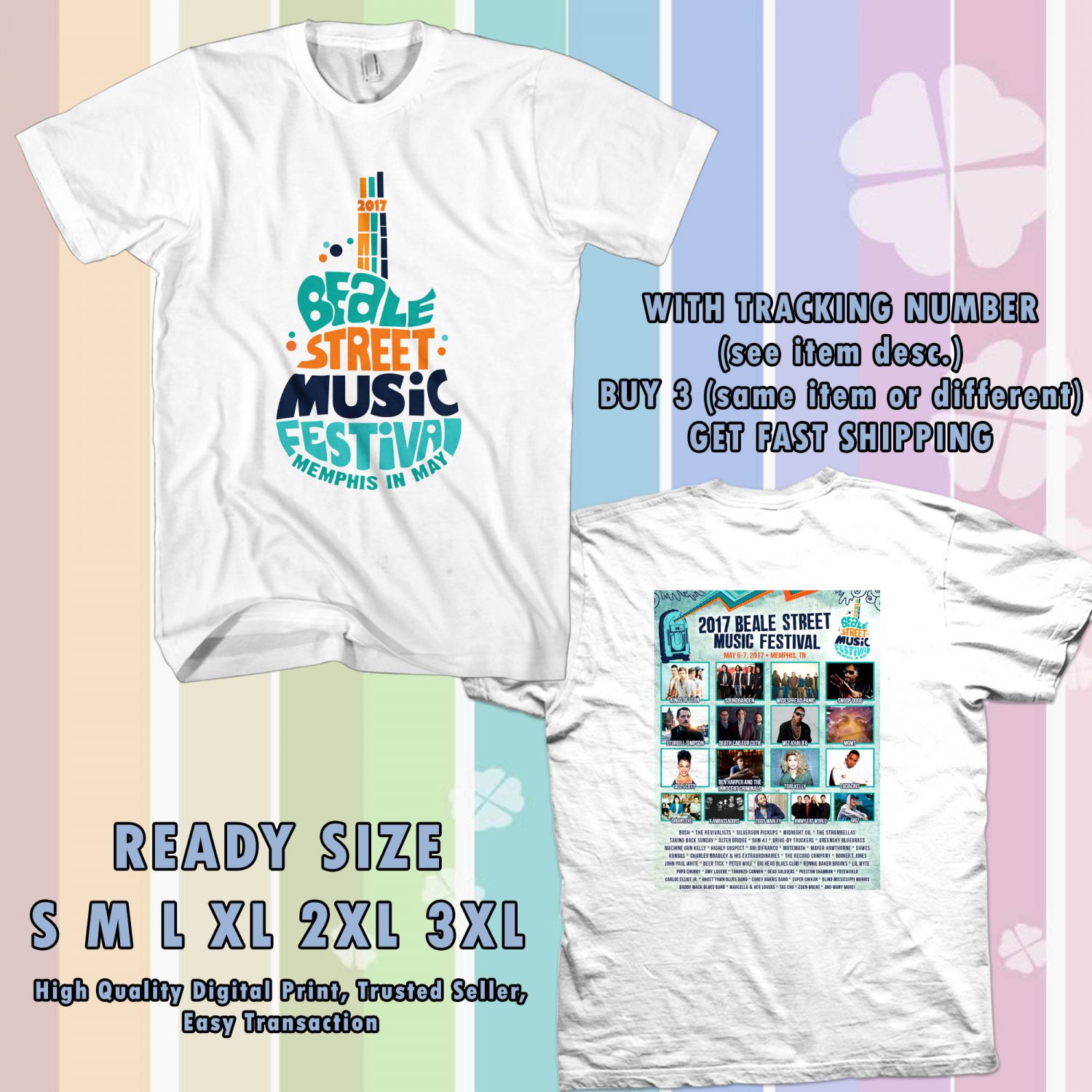 NEW BEALE MUSIC FEST MAY 2017 WHITE TEE 2 SIDE DMTR