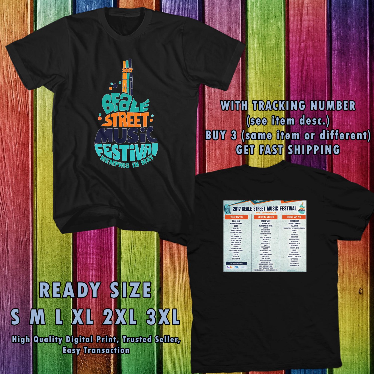 NEW BEALE MUSIC FEST MAY 2017 BLACK TEE 2 SIDE DMTR