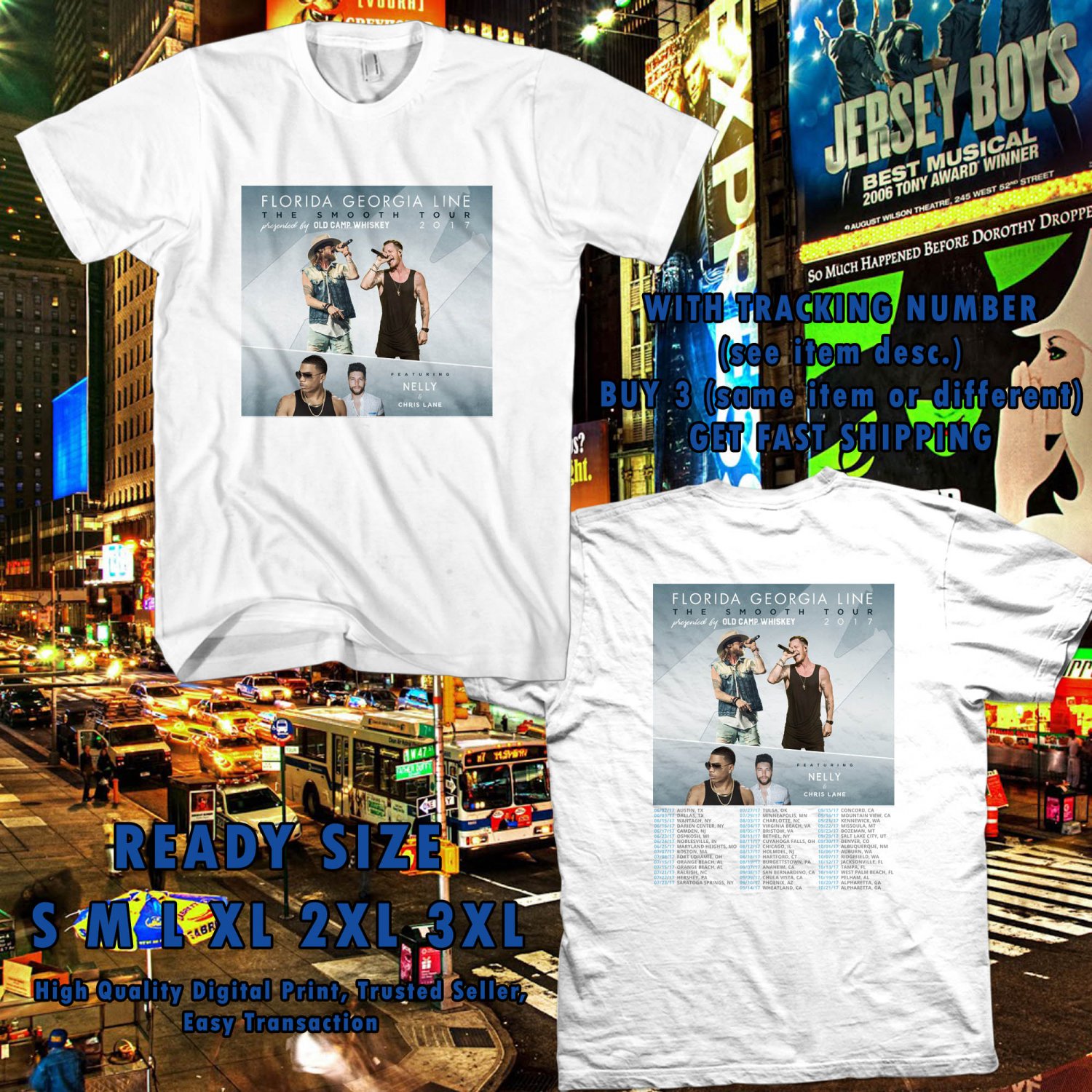 NEW FLORIDA GEORGIA LINE THE SMOOTH TOUR 2017 WHITE TEE W DATES DMTR