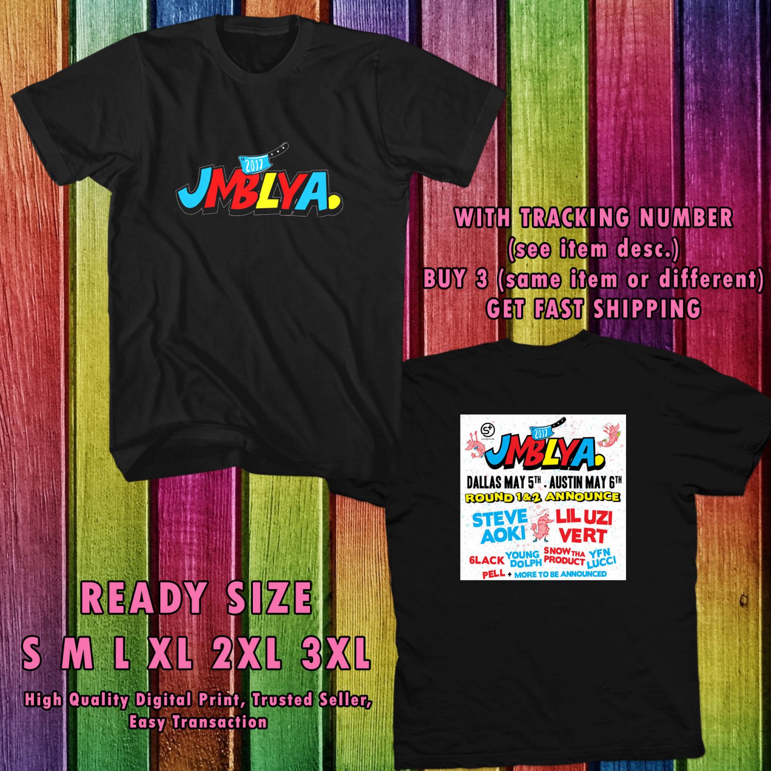 NEW JMBLYA FESTIVAL MAY 2017 black TEE 2 SIDE DMTR 887