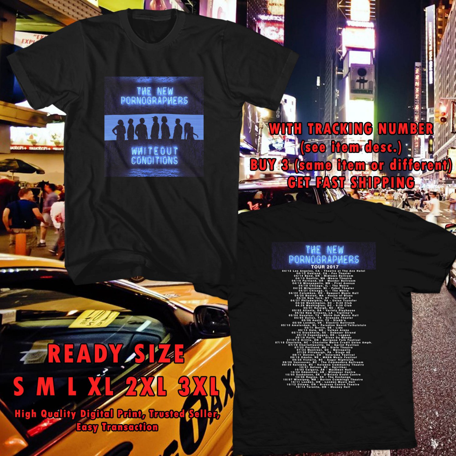 NEW THE NEW PORNOGRAPHERS N.AMERICA TOUR 2017 BLACK TEE W DATES DMTR 223