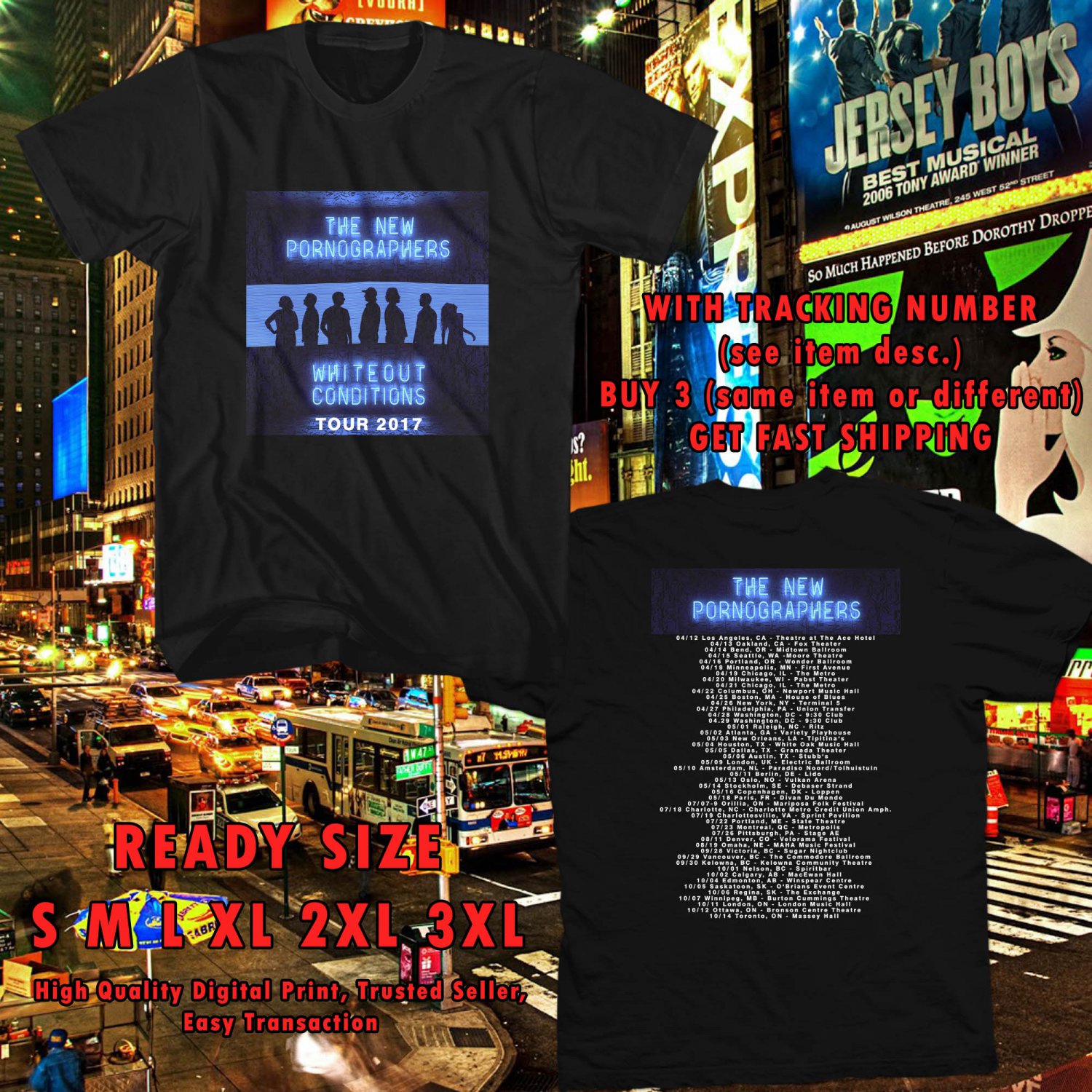 NEW THE NEW PORNOGRAPHERS N.AMERICA TOUR 2017 BLACK TEE W DATES DMTR 668