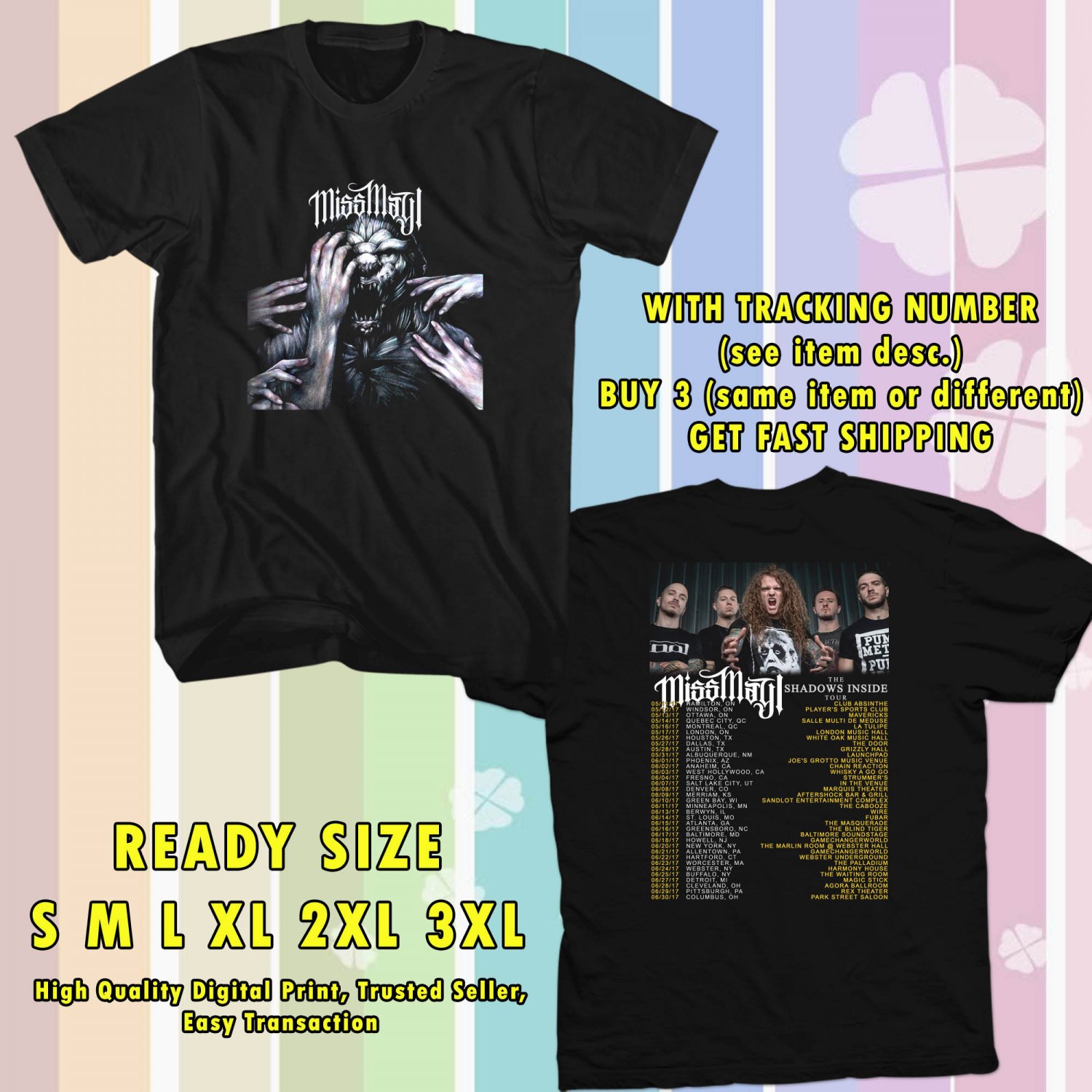 NEW MISS MAY I THE SHADOWS INSIDE TOUR 2017 BLACK TEE W DATES DMTR 325